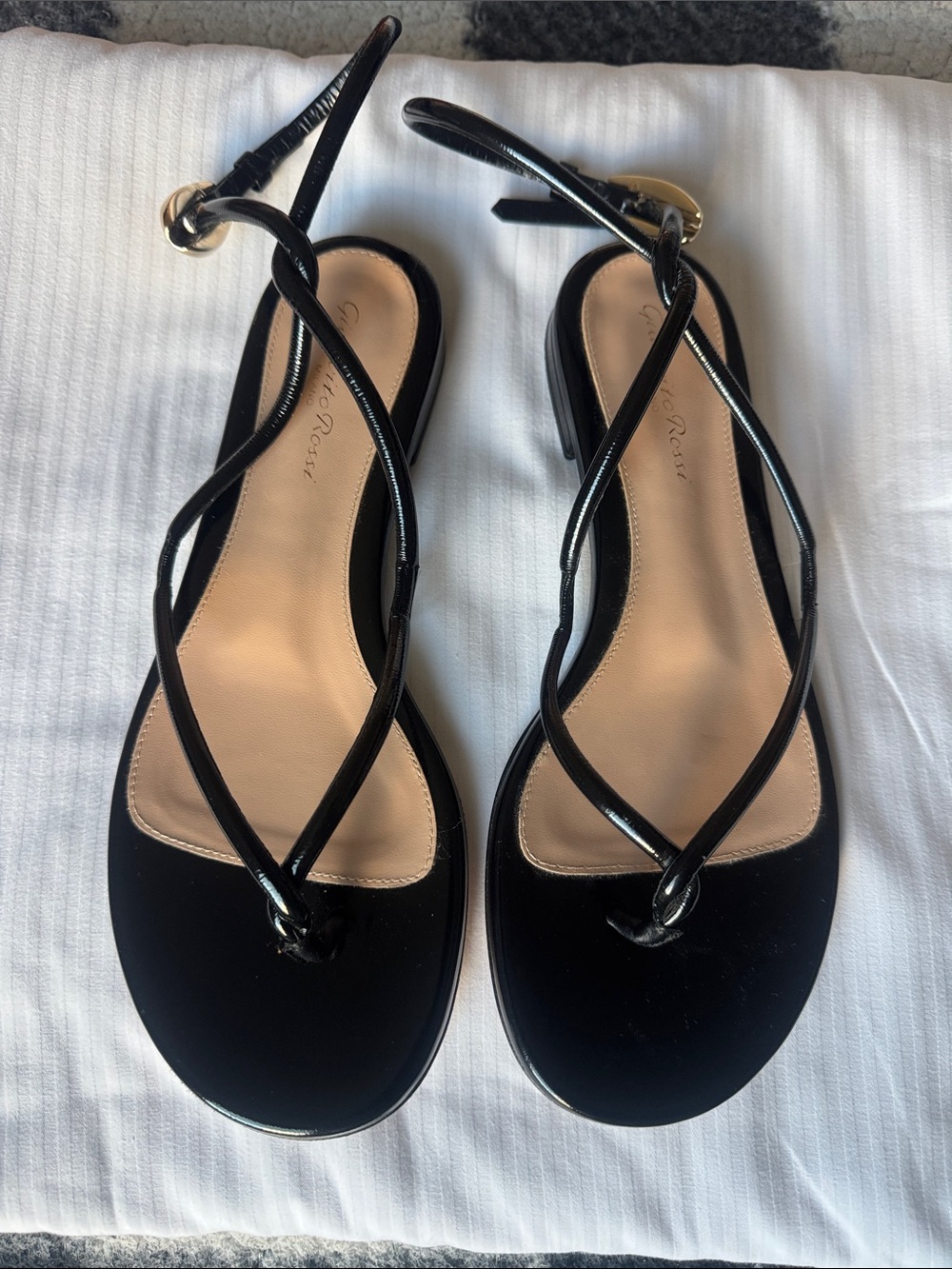 Gianvito Rossi Black Patent Strappy Slingback Sandals